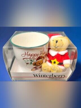 Pfaltzgraff Winterberry 20 oz Happy Holidays Bear Mug Cup, Ornament Gift Box New